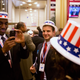 Party goers in patriotic hats.